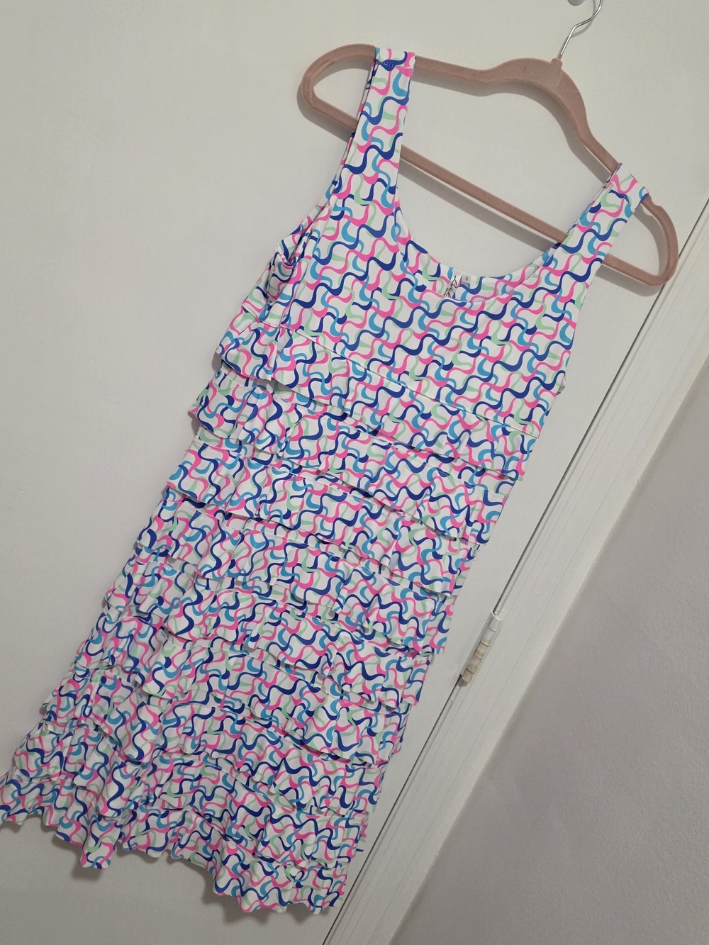 LuLuB ChaCha Midi Dress White with Pink & Blue
